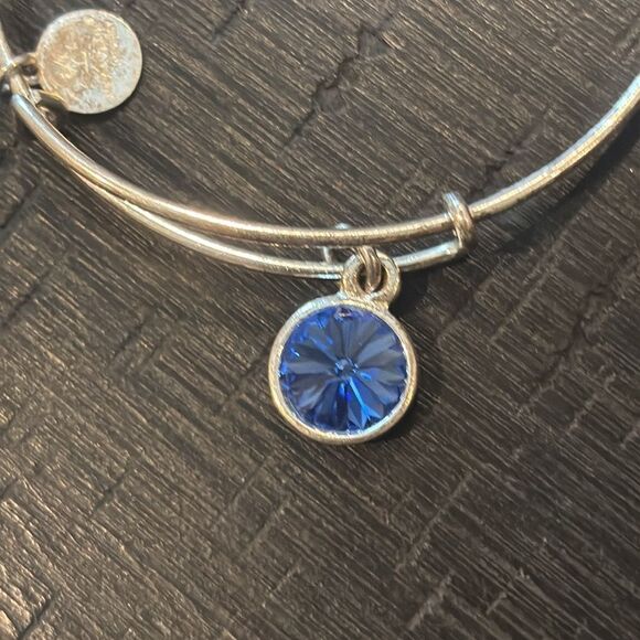 Alex and Ani Blue Crystal Charm Bangle Bracelet Silver Tone - Picture 3 of 4